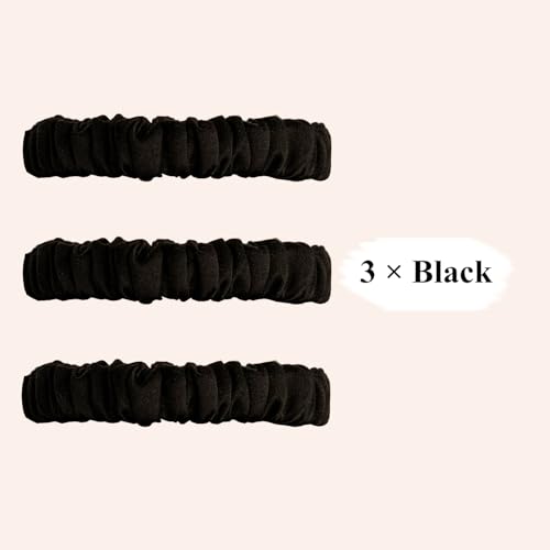 VLOMOT 3 Pcs Set 100% Pure Mulberry Silk Hair Scrunchies Hair Ties with 3 Chic Colors Everyday Skinny Scrunchies Silk Ponytail Holders Hair Care No Damage (Black) | Silk Hair Ties for Thin Hair with 3 Chic Colors Everyday Skinny Scrunchies Silk Ponytail H