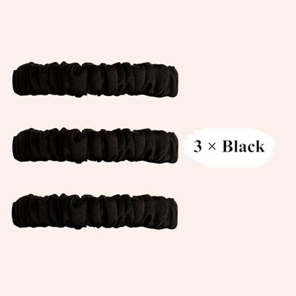 VLOMOT 3 Pcs Set 100% Pure Mulberry Silk Hair Scrunchies Hair Ties with 3 Chic Colors Everyday Skinny Scrunchies Silk Ponytail Holders Hair Care No Damage (Black) | Silk Hair Ties for Thin Hair with 3 Chic Colors Everyday Skinny Scrunchies Silk Ponytail H