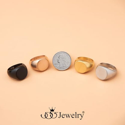 555Jewelry Stainless Steel Solid Plain High Polish Round Signet Ring for Men - color: Silver Matt