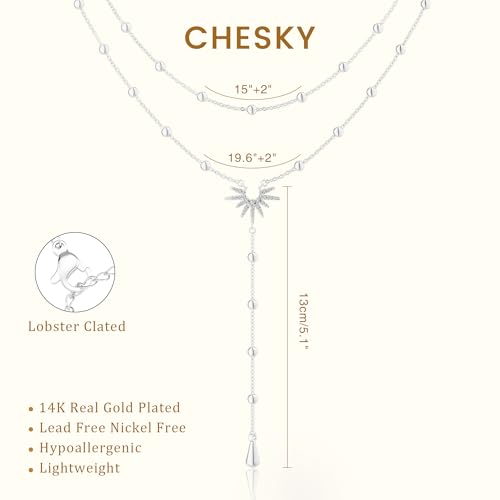 CHESKY Long Necklace for Women, 14k Gold Plated/Streling Silver Lariat Y Necklaces - style: y necklace 12