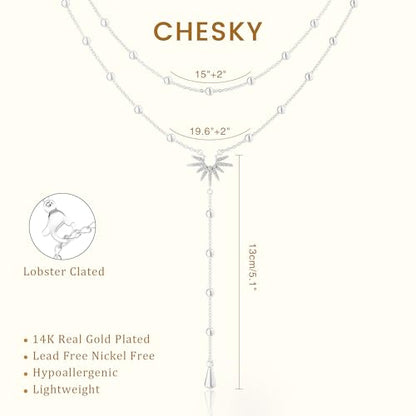CHESKY Long Necklace for Women, 14k Gold Plated/Streling Silver Lariat Y Necklaces - style: y necklace 12