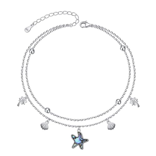Anklets for Women 925 Sterling Silver Adjustable | Rose Sunflower Dragonfly Infinity Heart Starfish Shell Cherry Summer Beach Ankle Bracelet Waterproof Foot Chain Jewelry