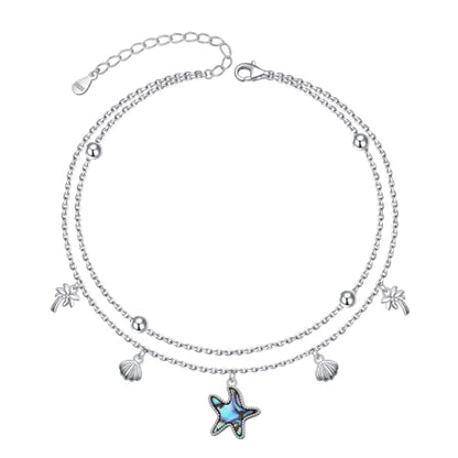 Anklets for Women 925 Sterling Silver Adjustable | Rose Sunflower Dragonfly Infinity Heart Starfish Shell Cherry Summer Beach Ankle Bracelet Waterproof Foot Chain Jewelry