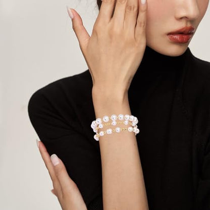 Ornaland Pearl Bracelets for Women Gold Beaded Bracelets Stackable Bracelets Set Stretch Summer Beach Jewelry for Women - style: Style C-3pcs