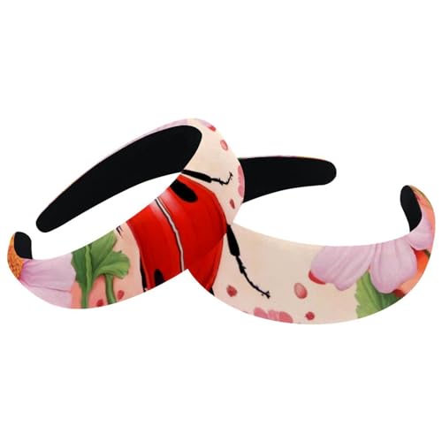 2 Pcs Wide Padded Headband Velvet Headbands Puffy Thick Hairbands Soft Hair bands for Women Girls Hair Accessories for Teen Girls,Pink Ladybugs Flowers - color: Multi-colored 5