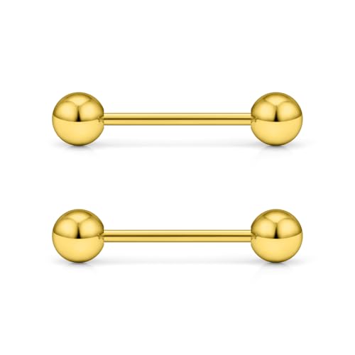16G 14G Surgical Steel Tongue Rings Nipple Rings Industrial Piercing Jewelry Set Multi Size Straight Barbells 12mm 14mm 16mm 19mm 22mm 28mm 32mm 35mm 38mm 40mm 45mm for Women Men - color: goldtone, size: 16g,bar length 14mm