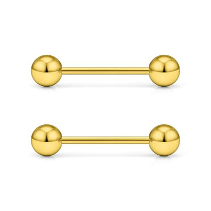 16G 14G Surgical Steel Tongue Rings Nipple Rings Industrial Piercing Jewelry Set Multi Size Straight Barbells 12mm 14mm 16mm 19mm 22mm 28mm 32mm 35mm 38mm 40mm 45mm for Women Men - color: goldtone, size: 16g,bar length 14mm