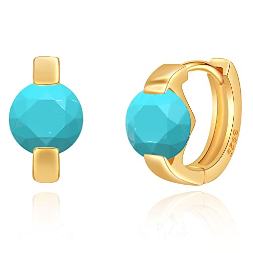 Tiny Huggie hoop Earrings for Women | 14k Gold Plated, Mini Round Cubic Zirconia, Small Simulated Diamond Huggies, Hypoallergenic Jewelry Gifts - color: Turquoise