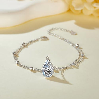 POPLYKE 925 Sterling Silver Double Layered Chain Evil Eye Daisy Sunflower Butterfly Anklets for Women Holiday Beach Crystal Ankle Bracelet Dainty Evil Eye Jewelry - style: Abalone Sunflower Anklet