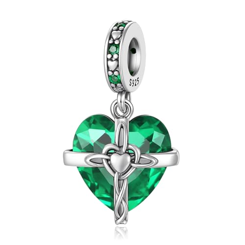 HappyStar 925 Sterling Silver Birthstone Charms for bracelets Fashion Cross Love Heart Dangle Pendant Bead Charm fit charm bracelets Happy Birthday Gift for Women MOMs - color: e-May Birthstone Charm