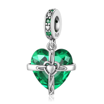 HappyStar 925 Sterling Silver Birthstone Charms for bracelets Fashion Cross Love Heart Dangle Pendant Bead Charm fit charm bracelets Happy Birthday Gift for Women MOMs - color: e-May Birthstone Charm