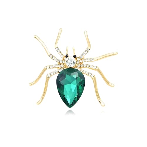 Halloween Spider Crystal Pins for Women Men Vintage Gold Plated Sapphire Blue Red Rhinestone Spider Lapel Pin Gothic Punk Style Reptile Animal Brooch Halloween Party Jewelry Gifts - color: green