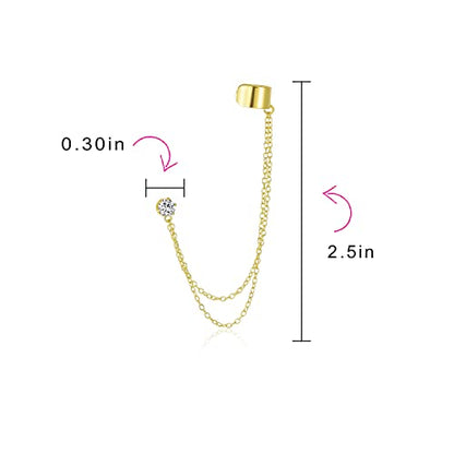 Bling Jewelry Geometric Cartilage Plain Band With Two Chains Ear Warp Cuff CZ Stud Ear Lobe Earring For Women Teens Men Rose 14K Gold Plated .925 Sterling Silver - color: Gold-Tone