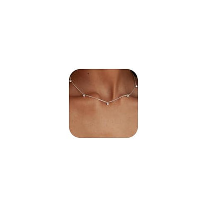 Dainty Silver Gold Necklaces for Women Cute Station Choker Simulated Diamond Necklace Simple Layering CZ Necklace Trendy Jewelry Gifts - color: Silver, style: 5pcs Hanging CZ-Cable Chain