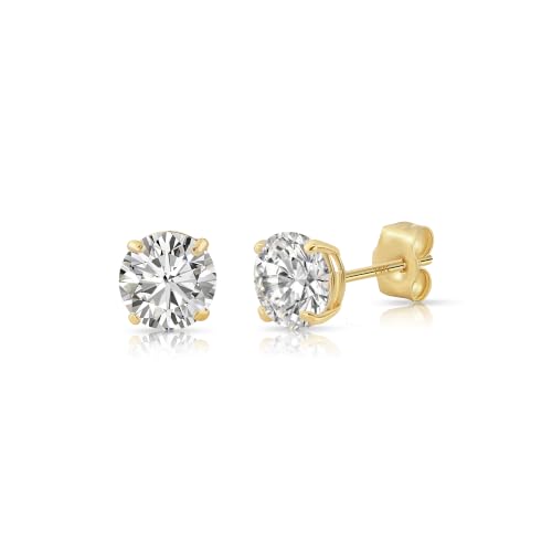 14k Yellow Gold Solitaire Round Cubic Zirconia Stud Earrings - Pushbacks - style: 5mm