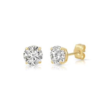 14k Yellow Gold Solitaire Round Cubic Zirconia Stud Earrings - Pushbacks - style: 5mm