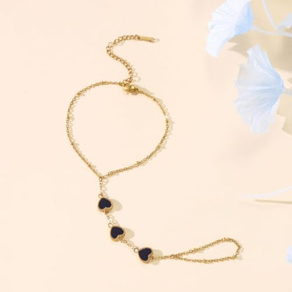 Hand Chain Bracelets for Women 14K Gold Plated Dainty Link Bracelet Bracelets Trendy Ring Bracelet Birthday Jewelry Gifts for Women - style: Black Heart
