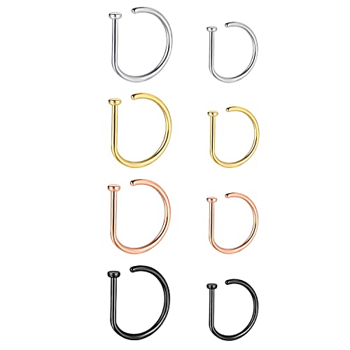 20G Nose Rings Piercing Jewelry Screw Hoops Hypoallergenic for Women Men - color: D Shape,20G 8mm+10mm