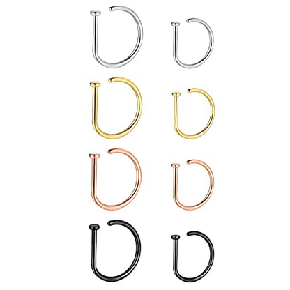 20G Nose Rings Piercing Jewelry Screw Hoops Hypoallergenic for Women Men - color: D Shape,20G 8mm+10mm