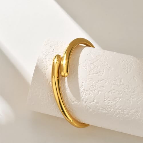 14K Gold Filled Cuff Bnagle Bracelets for Women Bypass Teardrop Adjustable Wrap Open Bracelet Simple Minimalist Statement Stackable Bracelets High Polished Smooth Gold Silver Tone - color: Gold