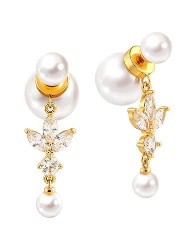 Big Pearl Drop Earrings for Women - 14K Real Gold Plated Quality Dangles for Elevated Casual or Elegant Gift - color: Jasmine