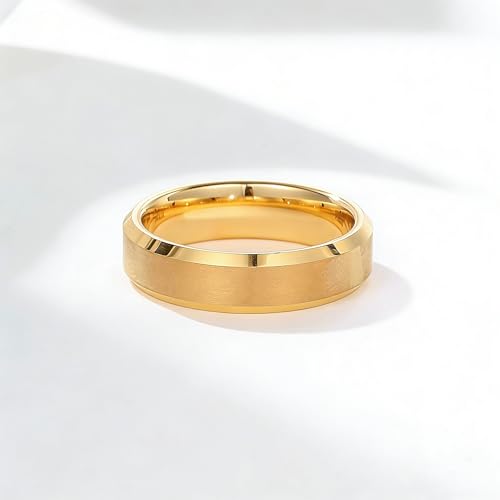 Stainless Steel Wedding Band Ring For Men Women | Sandblasted matte finish, 4mm/6mm/8mm widths, steel/black/gold-tone colors, everyday wear, wedding - color: Matte-6mm-Gold