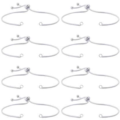 SUNNYCLUE 1 Box 8Pcs Adjustable Slider Bracelet 304 Stainless Steel Adjustable Chain Slider Bracelets Extender Chains for Jewelry Making DIY Craft Supplies - color: Silver Snake Chain, Round Ball End