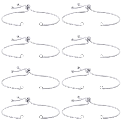 SUNNYCLUE 1 Box 8Pcs Adjustable Slider Bracelet 304 Stainless Steel Adjustable Chain Slider Bracelets Extender Chains for Jewelry Making DIY Craft Supplies - color: Silver Snake Chain, Round Ball End