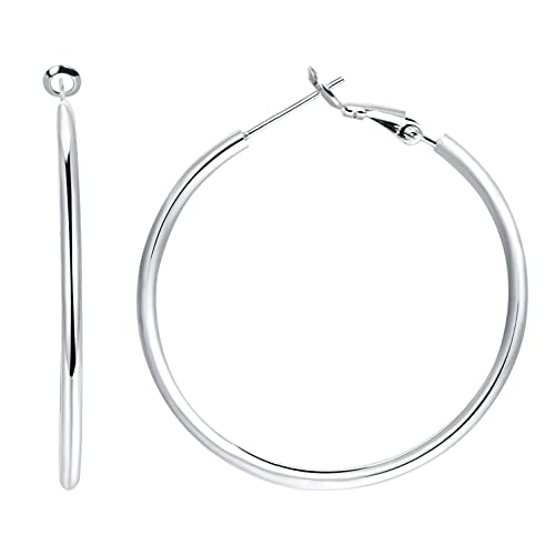 3 Pairs Sterling Silver Large Hoop Earrings Set for Women 40 50 60MM | 14K White Gold Plated, Hypoallergenic - style: L-Silver 1 Pair 70mm
