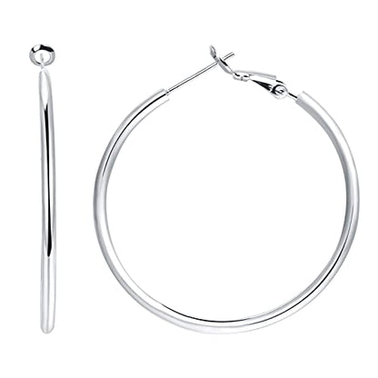 3 Pairs Sterling Silver Large Hoop Earrings Set for Women 40 50 60MM | 14K White Gold Plated, Hypoallergenic - style: L-Silver 1 Pair 70mm