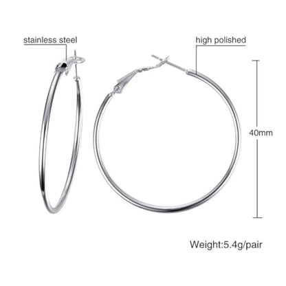 Large Hoop Earrings for Women 4 Pairs Stainless Steel Gold and Silver Hoop Earrings Set Lightweight Hypoallergenic Big Hoop Jewelry for Everyday Party and Gifts 40mm 70mm - color: Silver-40mm