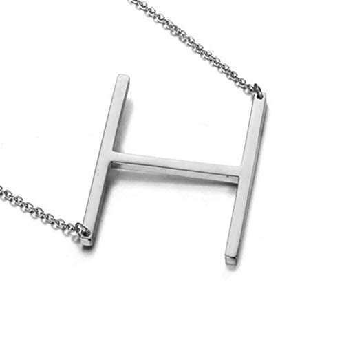 MOMOL Sideways Initial Necklace 18K Gold Plated Stainless Steel Large Big Letters Pendant Necklace Script Name Monogram Necklaces for Women - color: H