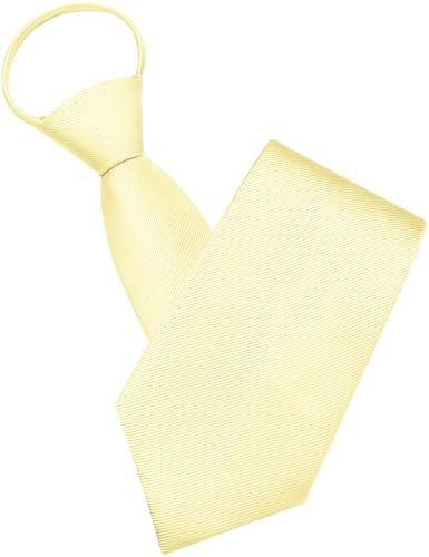 GUSLESON 3.15"（8cm） Mens Pre-tied Adjustable Zipper Tie Solid Necktie for Business and Wedding - color: Light Yellow