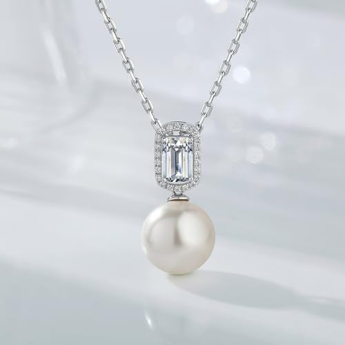 925 Sterling Silver Pearl Jewelry Set for Women, Glossy Simulated Pearl Earrings and Necklace Jewelry Set for Birthday,Wedding,Anniversary Chain 18inch, Jewelry Gift for Women