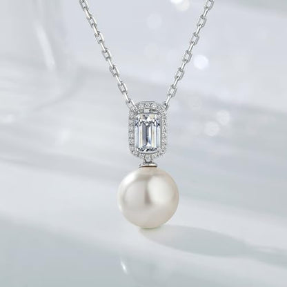 925 Sterling Silver Pearl Jewelry Set for Women, Glossy Simulated Pearl Earrings and Necklace Jewelry Set for Birthday,Wedding,Anniversary Chain 18inch, Jewelry Gift for Women