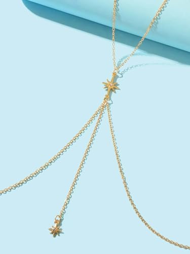 Gold Plated Body Chain for Women, Layered Bikini Waist Chain | Sexy Rhinestone Body Jewelry, Chest Belly Chain, Adjustable Fit, Crossover Design, Summer Beach Parties and Vacations - color: Gold2