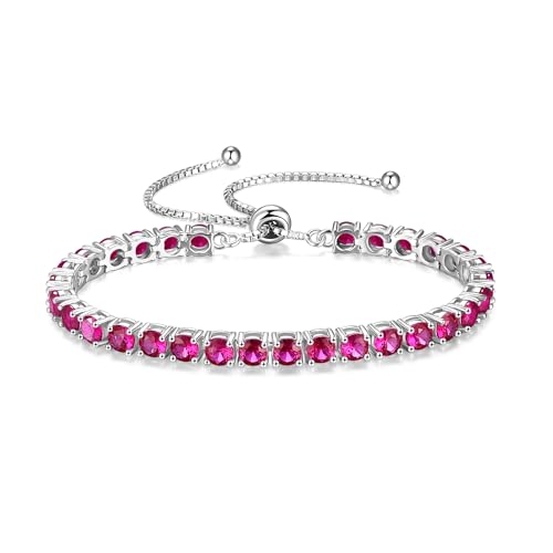 FANCIME Birthstone Bracelet Jewelry for Women Sterling Silver Tennis Bracelet Classic Bolo Adjustable Chain Fine Jewelry Anniversary Birthday Gifts for Women Mom Wife Her - color: 07-Ruby