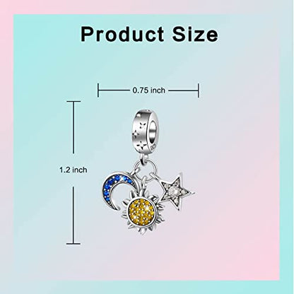 Family Love Mother Daughter Grandma Charm 925 Sterling Silver fits Bracelets Necklace Pendant Bead Charms Jewelry Gift for Women Family Friends - color: Sun Star Moon Charm