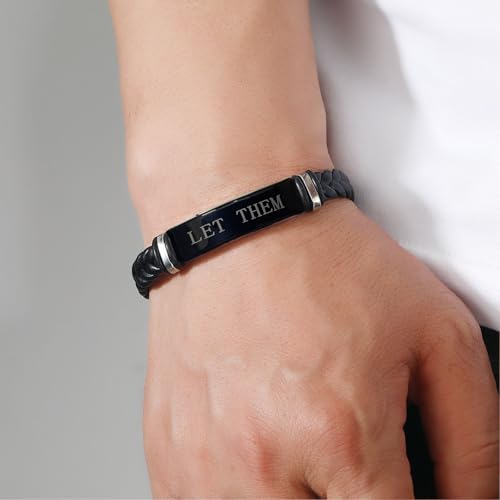 Let Them Infinity Leather Bracelet, Self Worth Motivation Bracelet Stainless Steel Black Braided Leather Bangle Bracelets Handmade Engraved Inspirational Friendship Jewelry Gift for Men - style: Style B