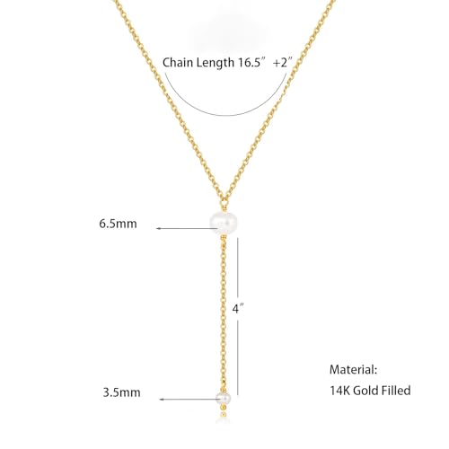 Pearl Necklace for Women, Dainty Pearls Choker Necklace for Women 14K Gold Plated Layered Pendant Necklace Handmade Gold Chain Necklace Everyday Jewelry Gift - color: Y Two Pearls-Gold