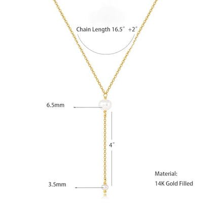 Pearl Necklace for Women, Dainty Pearls Choker Necklace for Women 14K Gold Plated Layered Pendant Necklace Handmade Gold Chain Necklace Everyday Jewelry Gift - color: Y Two Pearls-Gold