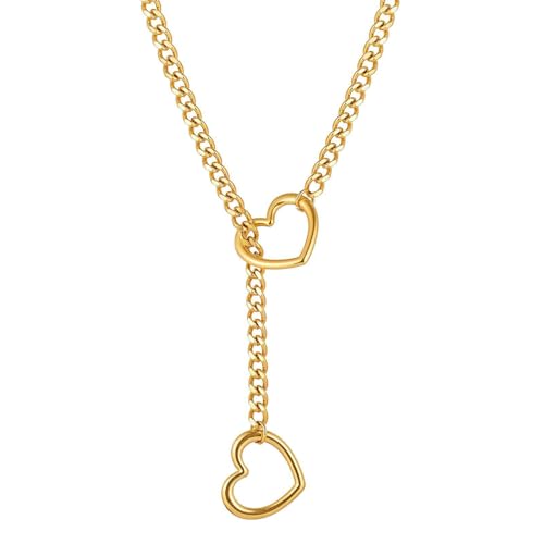 Artmiss Heart Slip Chain Necklace Cuban Long Chain Affection Link Necklace Submissive Collar Chokers for Women - color: Gold