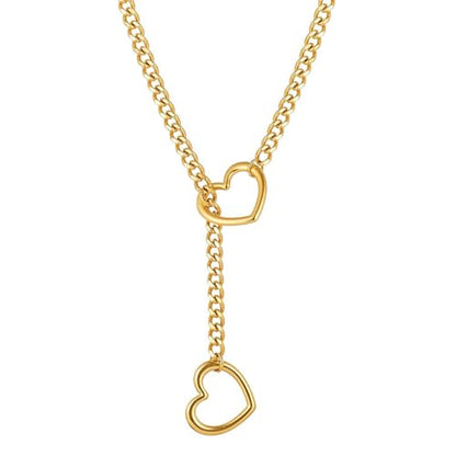 Artmiss Heart Slip Chain Necklace Cuban Long Chain Affection Link Necklace Submissive Collar Chokers for Women - color: Gold
