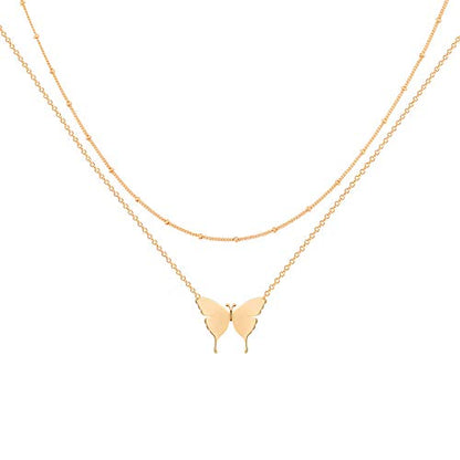 MEVECCO Layered Heart Necklace Pendant Handmade 18k Gold Plated Dainty Gold Choker Arrow Bar Layering Long Necklace for Women - style: Layered Butterfly GD