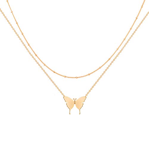 MEVECCO Layered Heart Necklace Pendant Handmade 18k Gold Plated Dainty Gold Choker Arrow Bar Layering Long Necklace for Women - style: Layered Butterfly GD