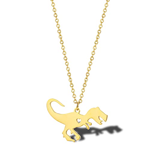 18K Gold Plated Stainless Steel Bee Honeycomb Pendant Necklace, Adjustable Y Lariat Conch/Guitar/Horseshoe Necklace for Women - color: Gold, style: Dinosaur