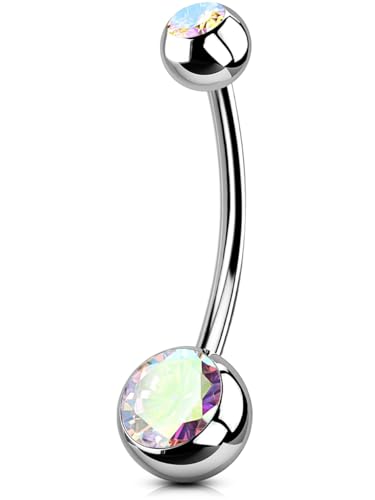 OUFER Titanium Belly Button Rings, Internally Threaded Belly Ring, Round CZ Navel Rings for Women Men - color: AB CZ, size: 1.6*14MM