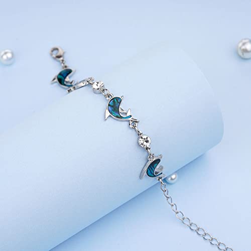 Beach Anklet Bracelet for Women Silver Plated Adjustable Abalone Shell Sea Turtle Dolphin Starfish Sand Dollar Ocean Ankle Bracelet for Women Summer Beach Jewelry - color: Dolphin Style B