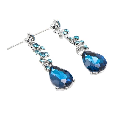 Crystal Bridal Jewelry Set, Floral Statement Necklace, Earrings, Bracelet, Wedding Accessories - color: Topaz Blue