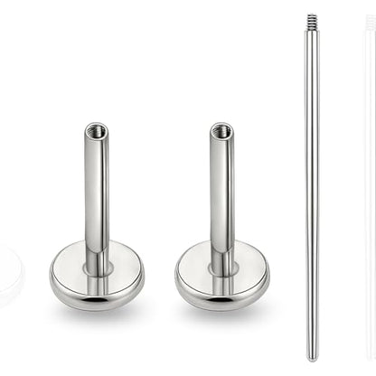 limerencia 16G/18G Hypoallergenic Internal Threaded Titanium Bar Post Replacement,Flat Back Stud Earrings Post Medusa Helix Couch Labret Bar for Women Men Sensitive Ears(A Pair) - color: silver tone, size: 18G-8mm
